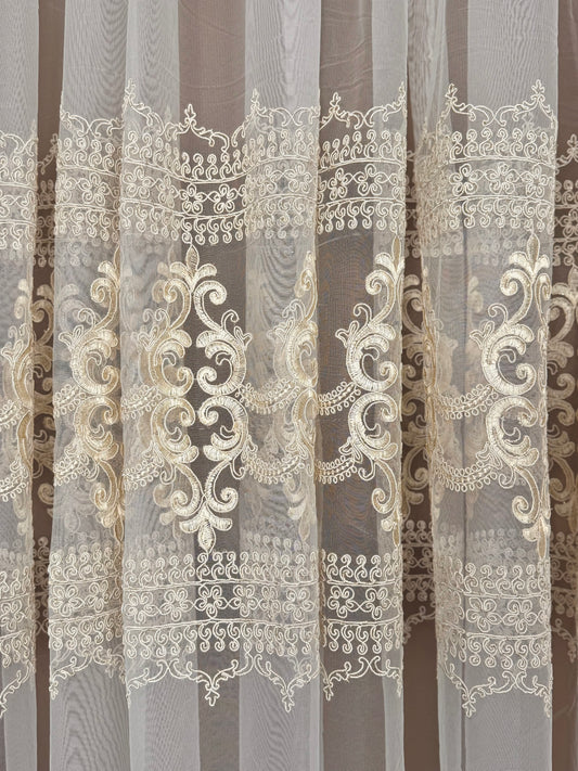 Nagy Barokk mintás Arany -  Ekrü Kész Függöny - Több Méretben