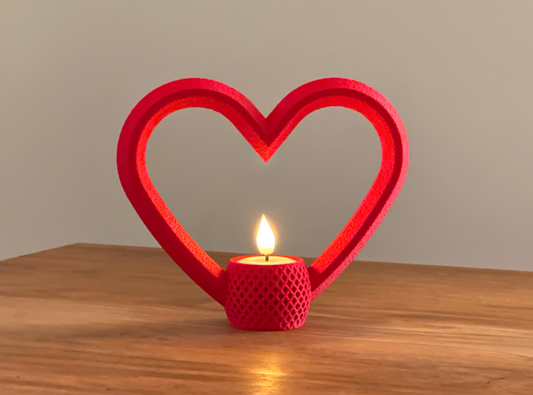 Piros Szív alakú Mécsestartó (15 cm) + Ajándék LED Mécses - PLA műanyag