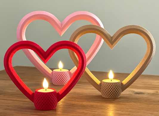 Piros Szív alakú Mécsestartó (15 cm) + Ajándék LED Mécses - PLA műanyag