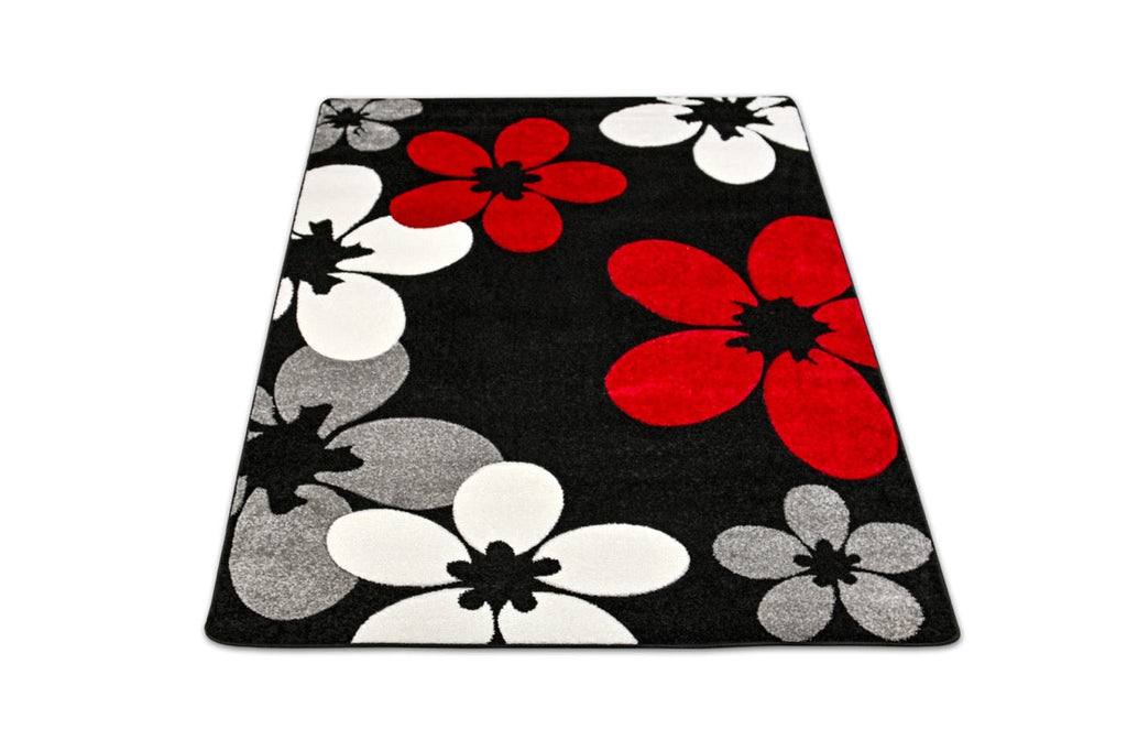 Margaret Flower Black - Red Szőnyeg 60 x 110 cm Huzziyas Home